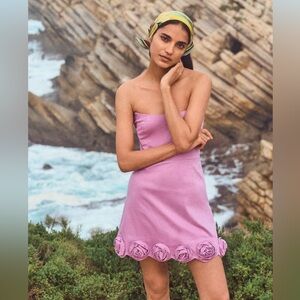 Maeve by Anthropologie Strapless Rosette-Trim Mini Dress - Pink - L